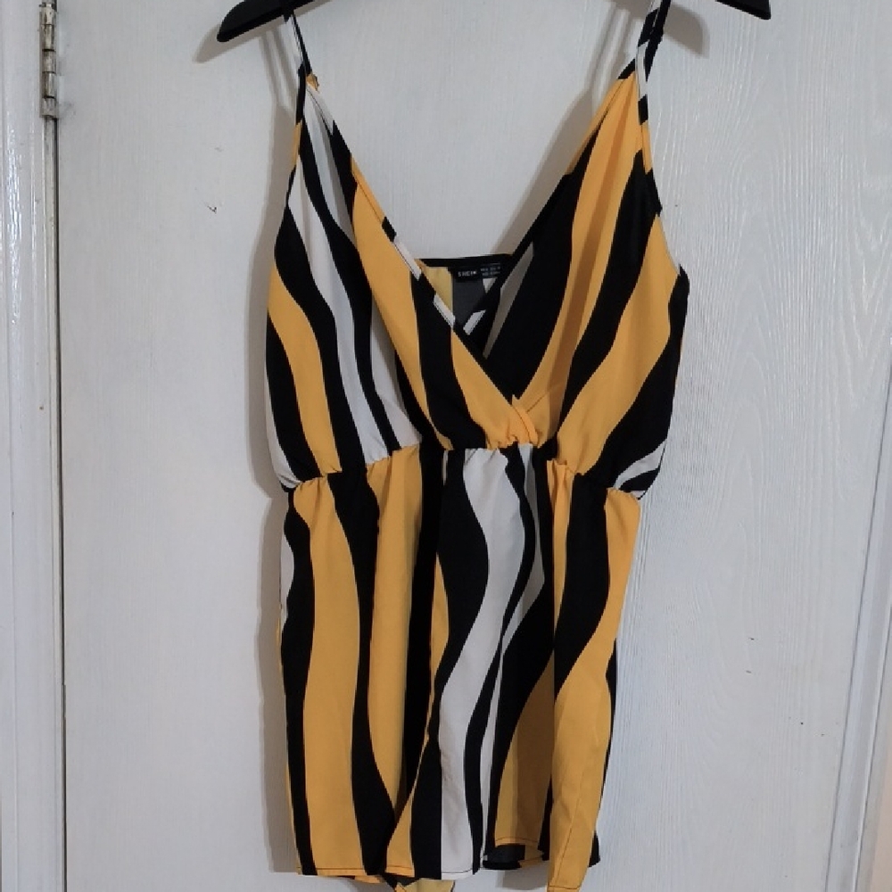 Shein Striped Yellow and Black Women's Romper